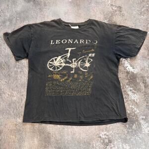 Vintage Leonardo Da Vinci Art T Shirt. Bicycle Sketch Faded Distressed